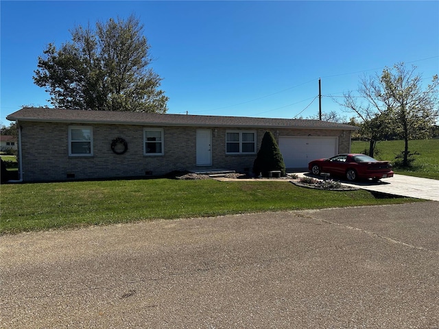 512 Odell Ave, Bismarck, MO 63624 - ranch-style house with an attached garage, driveway, a front yard, and brick siding