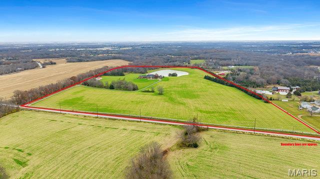 962 Hwy W, Foristell, MO 63348 - aerial view of sparsely populated area with abundant farmland and property boundaries highlighted