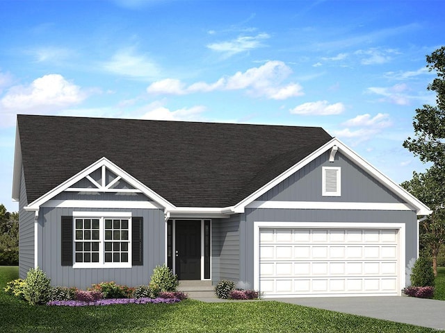 122 Harrow Dr, Ofallon, MO 63385 - view of front of home featuring an attached garage, concrete driveway, roof with shingles, and a front yard