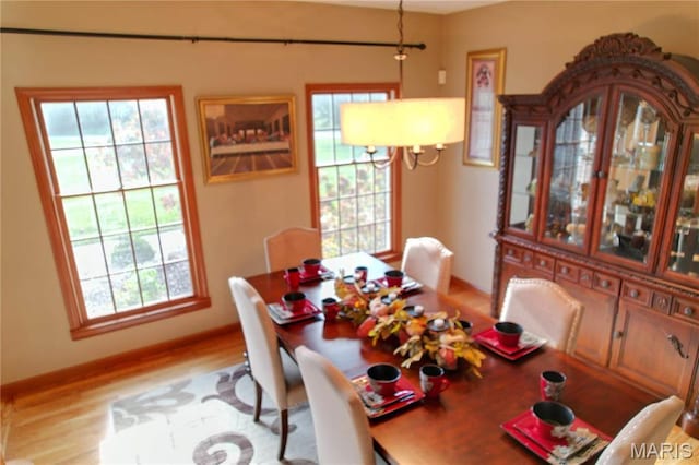 334 Spring Lake Rd, Millstadt, IL 62260 - dining room with healthy amount of natural light, wood finished floors, a chandelier, and baseboards