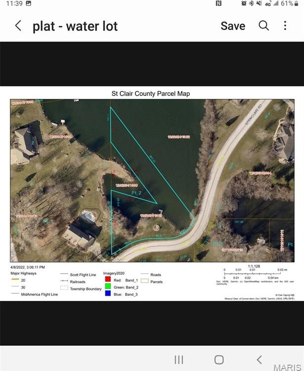334 Spring Lake Rd, Millstadt, IL 62260 - aerial view of property's location with property parcel outlined