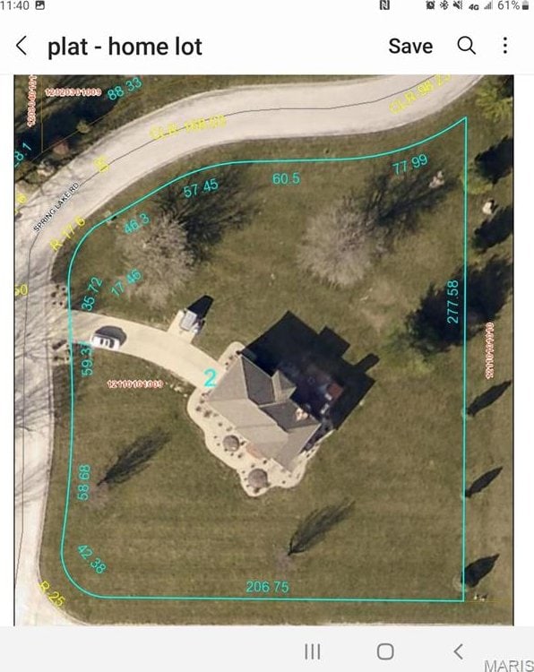 334 Spring Lake Rd, Millstadt, IL 62260 - aerial overview of property's location featuring property boundaries highlighted