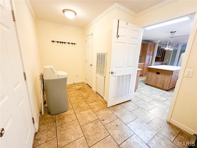 663 County Road 2590, Salem, MO 65462 - bathroom featuring crown molding, tile patterned floors, and a chandelier