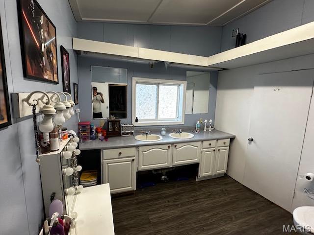 699 State Highway V, Sturdivant, MO 63782 - kitchen featuring white cabinets, dark wood finished floors, a sink, and light countertops