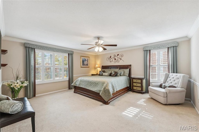 964 Claytonbrook Dr Unit 2A, Ballwin, MO 63011 - carpeted bedroom with crown molding, multiple windows, ceiling fan, and baseboards