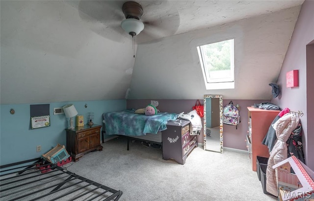 401 W Gibbs, Salem, MO 65560 - bedroom featuring a skylight, carpet flooring, lofted ceiling, and ceiling fan