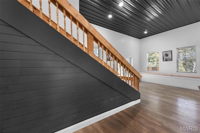 10410 Business 21, Hillsboro, MO 63050 - staircase with wood finished floors, recessed lighting, and wood ceiling