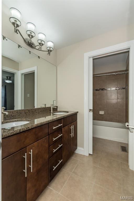 612 Savannah View Way, Chesterfield, MO 63017 - bathroom with tile patterned flooring, double vanity, shower / washtub combination, and baseboards