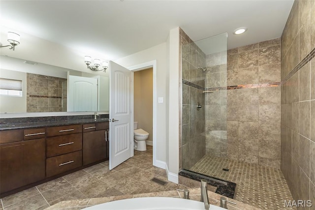 612 Savannah View Way, Chesterfield, MO 63017 - full bathroom with tiled shower, toilet, vanity, baseboards, and recessed lighting