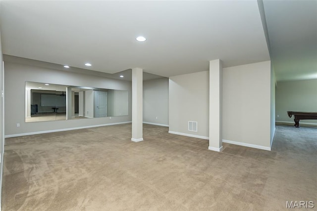 612 Savannah View Way, Chesterfield, MO 63017 - finished basement with carpet, recessed lighting, baseboards, and pool table