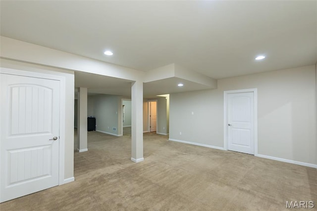 612 Savannah View Way, Chesterfield, MO 63017 - finished basement featuring light carpet, baseboards, and recessed lighting