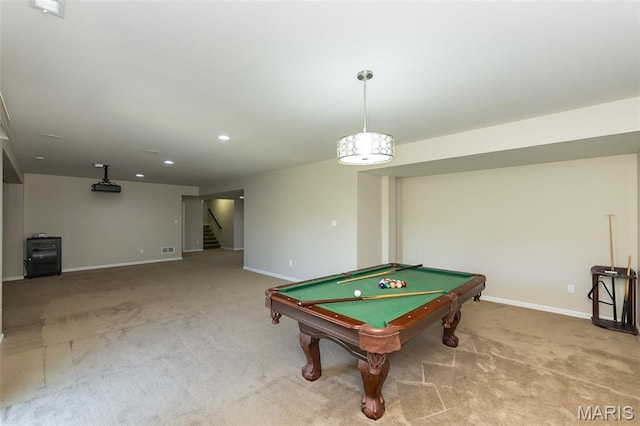 612 Savannah View Way, Chesterfield, MO 63017 - recreation room with carpet, baseboards, pool table, and recessed lighting