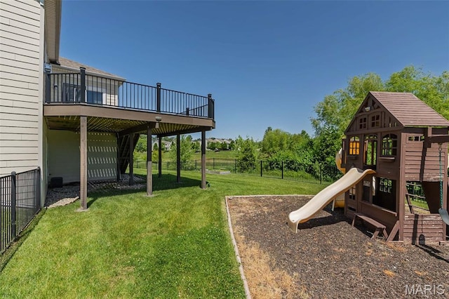 612 Savannah View Way, Chesterfield, MO 63017 - view of yard featuring a playground and a deck