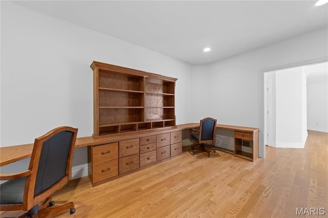 1 Claychester Dr, Saint Louis, MO 63131 - office space featuring light wood-style floors, baseboards, recessed lighting, and built in study area
