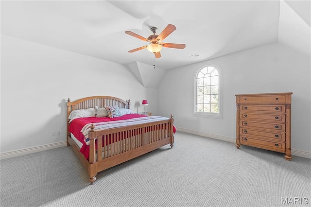1 Claychester Dr, Saint Louis, MO 63131 - bedroom featuring vaulted ceiling, carpet floors, baseboards, and ceiling fan