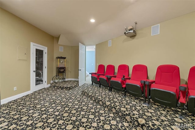 1 Claychester Dr, Saint Louis, MO 63131 - carpeted home theater room with baseboards and recessed lighting