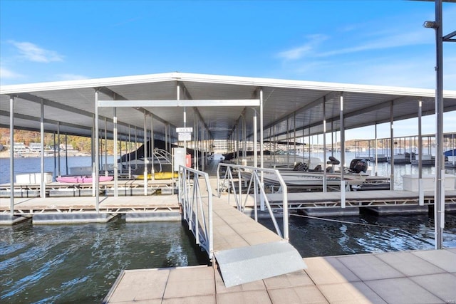 dock area with a water view