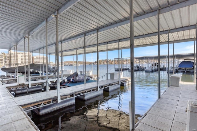 dock with a water view and boat lift