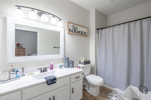 45 Justin Ave, Van Buren, MO 63965 - bathroom with toilet, vanity, tile patterned flooring, and a shower with shower curtain