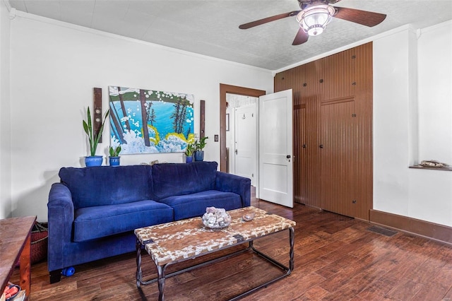 94 Jersey Ln, Bloomsdale, MO 63627 - living room featuring crown molding, wood finished floors, and ceiling fan