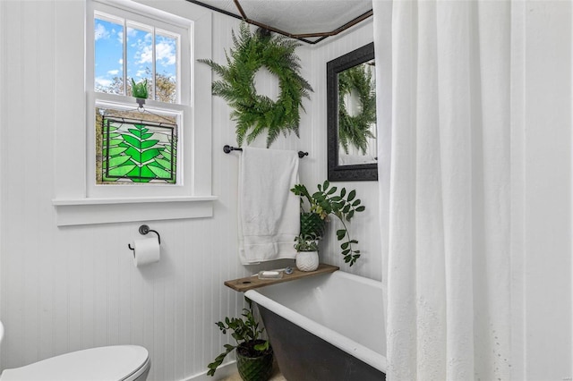 94 Jersey Ln, Bloomsdale, MO 63627 - bathroom featuring toilet, a freestanding bath, plenty of natural light, and baseboards