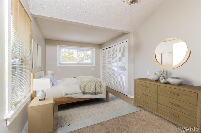 9608 Flora Ave, Saint Louis, MO 63114 - carpeted bedroom with a closet, a textured ceiling, and baseboards