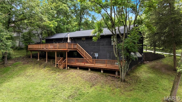 575 E Villa Ridge Rd, Villa Ridge, MO 63089 - rear view of house with a wooden deck and stairs
