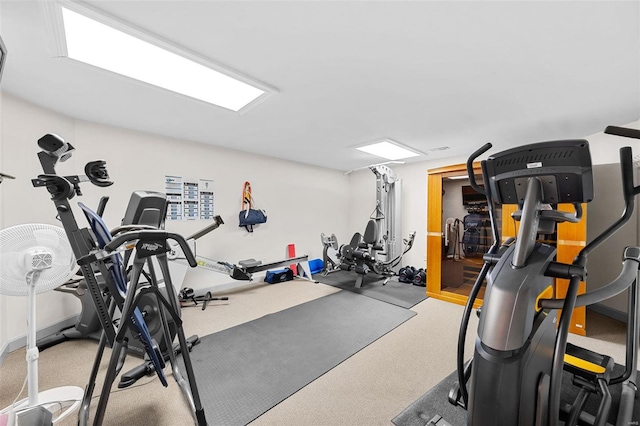 exercise area featuring carpet flooring