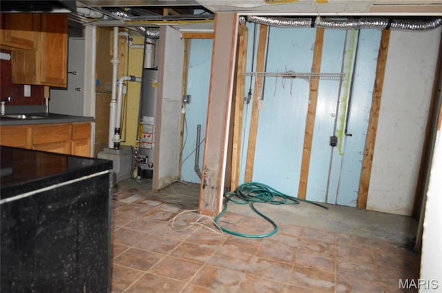 2108 Holland St, Alton, IL 62002 - unfinished basement featuring water heater and a sink