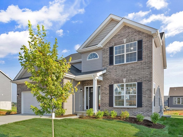 258 Noser Dr, Florissant, MO 63031 - traditional home with driveway, a garage, a front yard, and brick siding