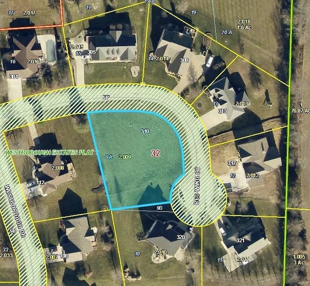aerial view of property's location featuring property boundaries highlighted