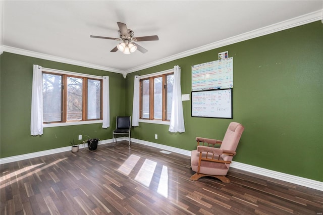24950 State Rd A, Richland, MO 65556 - unfurnished room featuring a ceiling fan, baseboards, wood finished floors, and crown molding