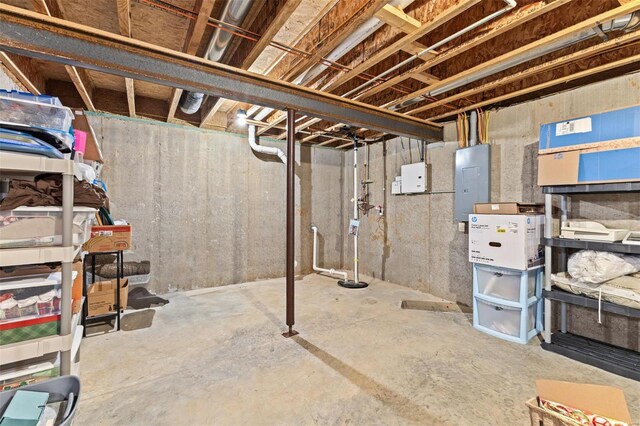 unfinished below grade area with electric panel