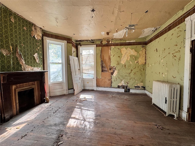 5168 Vernon Ave, Saint Louis, MO 63113 - miscellaneous room featuring radiator heating unit, hardwood / wood-style floors, and a fireplace
