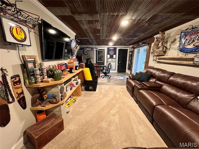 62812 Brown Ests, Hannibal, MO 63401 - living area featuring carpet flooring, ornamental molding, baseboards, and recessed lighting