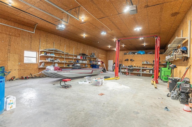 garage featuring a workshop area
