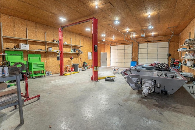 garage featuring a workshop area