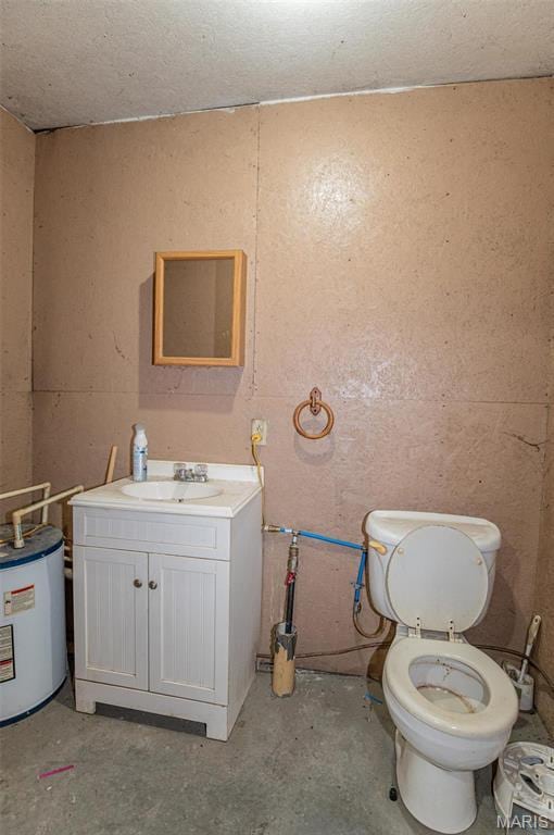 1106 W Parkview Dr, Belle, MO 65013 - bathroom with unfinished concrete flooring, vanity, toilet, and water heater