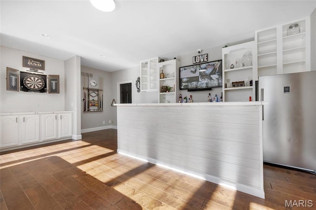 809 Peruque View Ct, Wentzville, MO 63385 - indoor dry bar with dark wood-style floors, baseboards, and recessed lighting