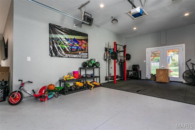 3723 Cabernet Ln, Edwardsville, IL 62025 - garage with french doors, a garage door opener, and recessed lighting