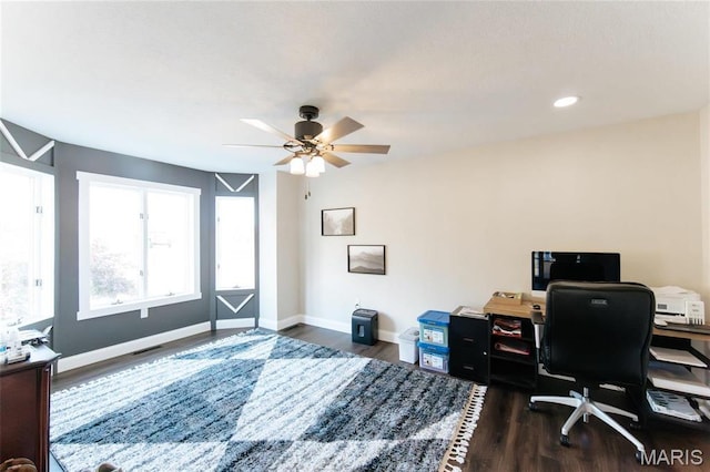 10605 Larson Ln, Rolla, MO 65401 - home office featuring wood finished floors, ceiling fan, baseboards, and recessed lighting