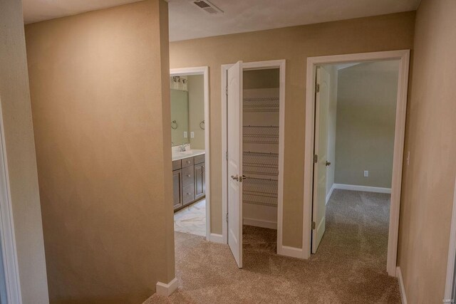 1461 Lexi Ln, Mascoutah, IL 62258 - corridor featuring light colored carpet, a sink, and baseboards