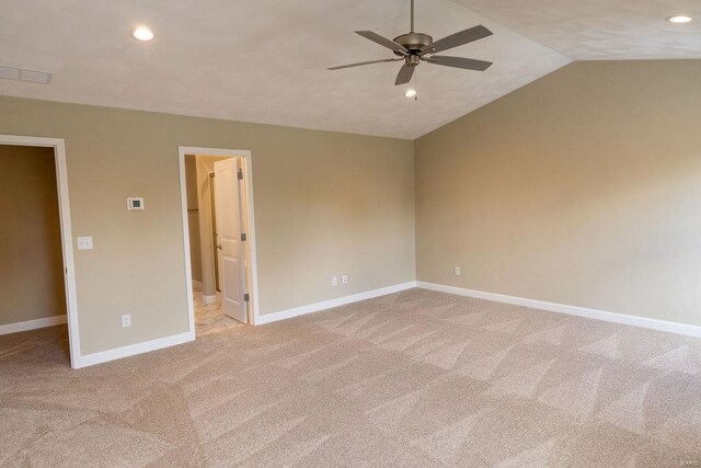 1461 Lexi Ln, Mascoutah, IL 62258 - empty room featuring ceiling fan, light carpet, recessed lighting, baseboards, and lofted ceiling