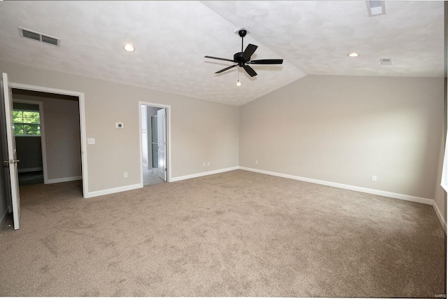 1453 Lexi Ln, Mascoutah, IL 62258 - empty room with ceiling fan, carpet flooring, baseboards, vaulted ceiling, and recessed lighting