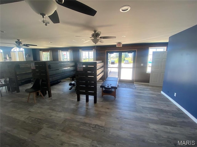 1 Proactive Dr, New Florence, MO 63363 - dining area featuring ceiling fan, dark wood-type flooring, baseboards, and recessed lighting