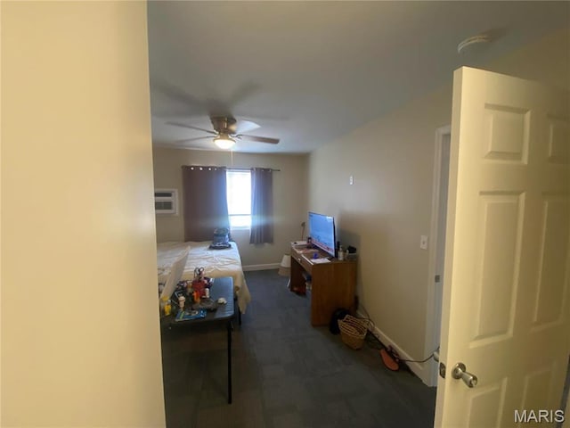 1 Proactive Dr, New Florence, MO 63363 - bedroom featuring baseboards, a wall unit AC, ceiling fan, and carpet flooring