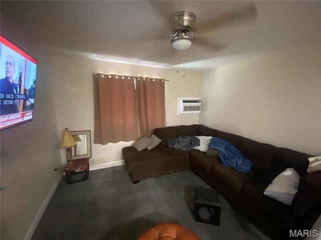 1 Proactive Dr, New Florence, MO 63363 - living room featuring a ceiling fan, a wall mounted air conditioner, and baseboards