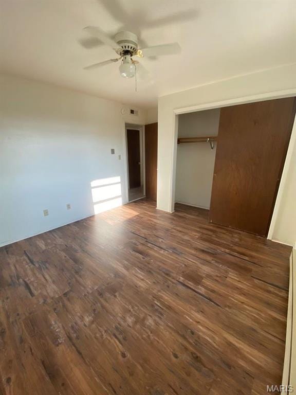 753 Rozier St, Saint Genevieve, MO 63670 - unfurnished bedroom with wood finished floors, a closet, and ceiling fan