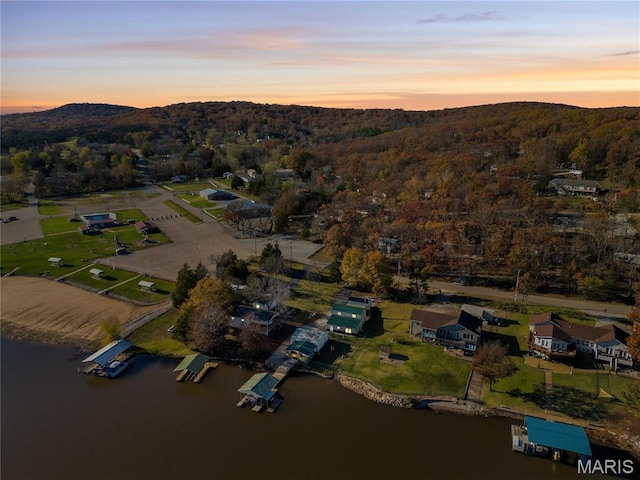 9136 Beach Dr, French Village, MO 63036 - aerial view at dusk of a water and mountain view and a view of trees
