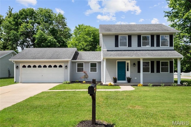 1 Germania, Columbia, IL 62236 - traditional-style home with an attached garage, driveway, a front yard, and a porch